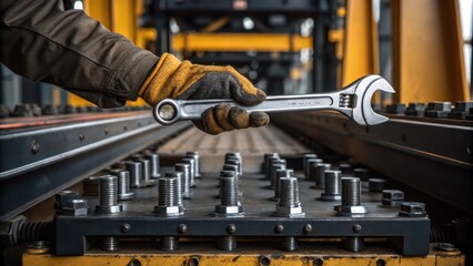 Aufkleber - An operators hands are seen tightening bolts on a large industrial scale platform emphasizing the robust engineering behind the weighing system.