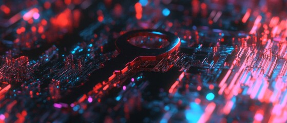Poster - Intricate holographic key design with vibrant neon colors and detailed circuitry in the background