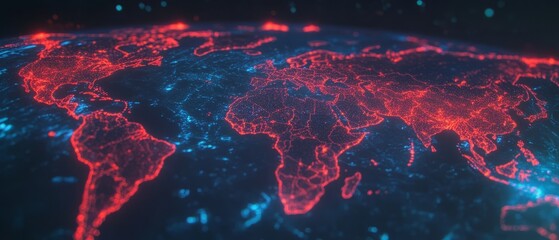 Poster - Illuminated holographic map displaying global connections in vibrant colors