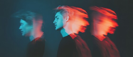 Poster - Holographic portrait with ghostly effects showcasing a dynamic representation of movement