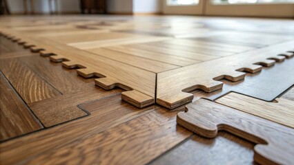 Poster - Closeup of a floor section where two pieces meet showcasing the intricate interlocking design and precision of the installation technique.
