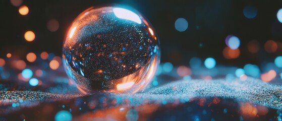 Poster - Holographic sphere surrounded by swirling particles creating a mesmerizing visual effect