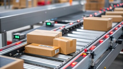 Aufkleber - Closeup of automated sorting equipment with diverters in action accurately directing packages to various outbound channels.