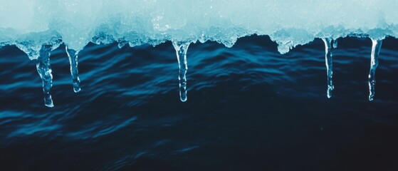 Aufkleber - Melting ice creates droplets and transforms textures in a serene water environment