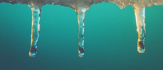 Poster - Melting ice creates unique textures as water droplets form and fall in a serene setting
