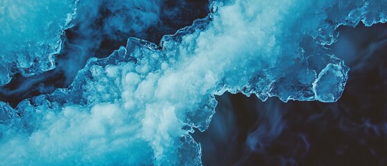 Poster - Ice formations display intricate frozen patterns in stunning blue hues during winter season