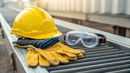 Poster - Closeup of Safety Gear Industrial safety gear laid out for maintenance work including gloves goggles and a hard hat providing a sense of preparation for handling heat exchanger