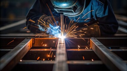 Aufkleber - Closeup on a welding torch emitting bright sparks as a technician expertly fuses the metal components together highlighting the intensity and skill of manual labor.
