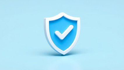 Aufkleber - 3d render of a light blue shield with a white checkmark