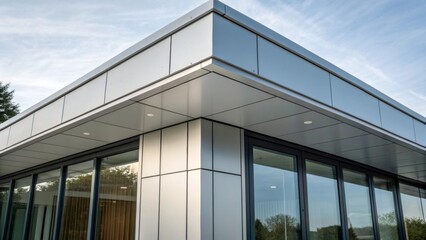 Aufkleber - Detailed shot of the exterior finish of a module highlighting the clean lines and modern materials that define contemporary prefabrication aesthetic.