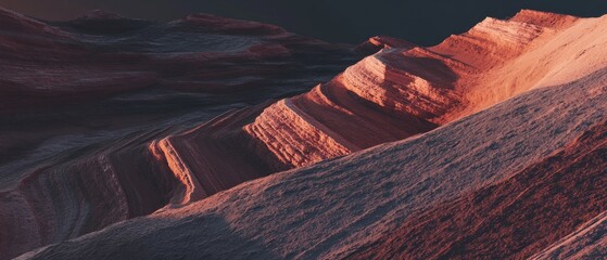Poster - Unique geological formation showcasing layered rock with distinct strata and varied textures at sunset