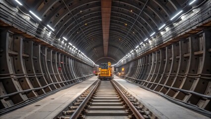 Leinwandbilder - Highresolution detail of the tunnel lining being installed with the machines large steel segments seamlessly fit together highlighting the precision of underground construction.