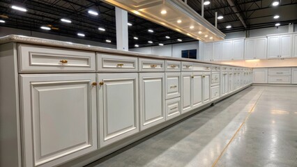 Aufkleber - Medium closeup of a completed modular kitchen section freshly painted and gleaming under the workshop lights representing the culmination of skilled labor and teamwork.