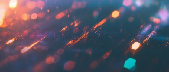 Aufkleber - Lens flare background with hexagonal shapes and radiant light rays in vibrant colors