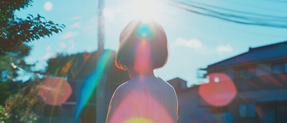 Poster - Serene silhouette illuminated by bright lens flare on a clear day
