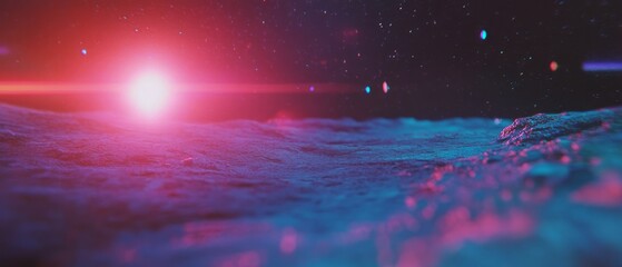 Aufkleber - Vibrant lens flare creates a magical atmosphere in a serene waterscape at twilight