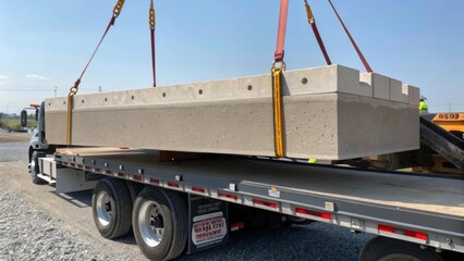 Aufkleber - Transporting Precast Pieces A closeup of a precast concrete piece being loaded onto a flatbed truck capturing the logistics involved in moving large components to the construction