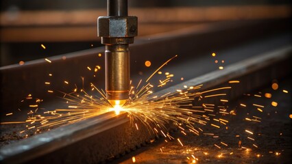 Aufkleber - Welding Process A closeup depicting the moment a welding torch makes contact with metal with molten droplets forming and splattering around the weld.