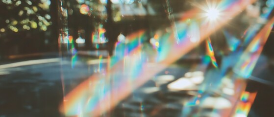 Poster - Lens flare capturing vibrant rainbow colors and prismatic reflections in natural light setting