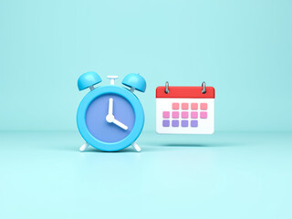 Poster - pastel-blue alarm clock and calendar