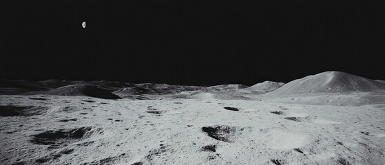 exploration of the lunar surface showcasing craters and rough textures illuminated by distant celest