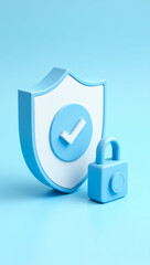 Poster - 3d render of a light blue shield and padlock representing digital security