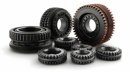 Poster - Industrial gears, studio shot, white background, mechanics