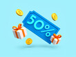 © Rysak - 50% off coupon with gifts and coins 3d render