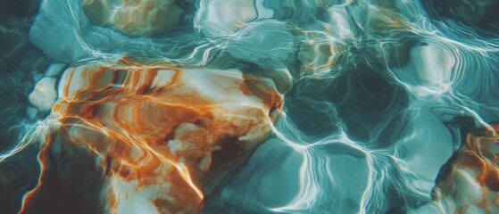 Poster - Vibrant marble stone patterns illuminated by shimmering water reflections