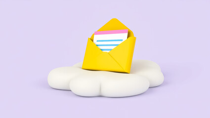 Aufkleber - yellow envelope with a note sits on a white cloud against a purple background