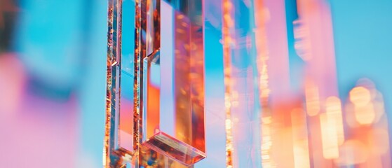 Poster - Reflective surfaces capture vibrant abstract forms and colors in a contemporary environment