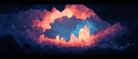 Poster - Mystical cave adorned with glowing crystals and hidden depths waiting to be explored
