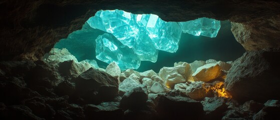 Poster - Explore the enchanting cave with glowing crystals revealing hidden depths beneath the earth