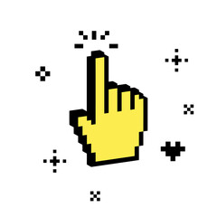 Fototapete - 3D forefinger emoji. Pixel art. Y2k pointer cursor. Simple bright geometric object. Swipe icon. Turn on button. 3d mouse cursor sticker. Hand mouse cursor. Modern shape for collage sticker, poster