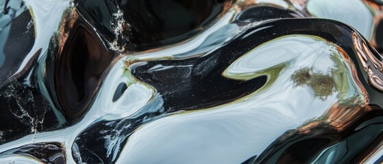Poster - Obsidian glass formation with smooth and shiny surface reflecting light in a natural setting