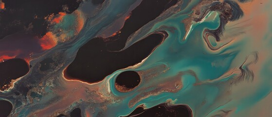 Poster - Iridescent oil slicks create swirling patterns of color on the water surface in a mesmerizing display