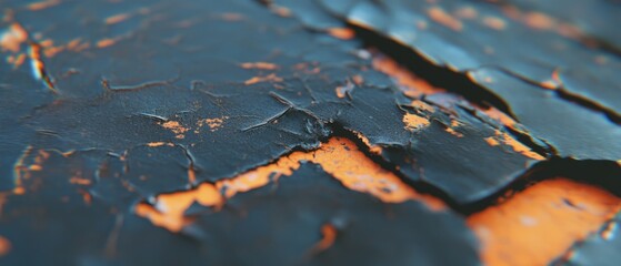Poster - Close-up of weathered black leather with cracks and orange undertones highlighting age and character