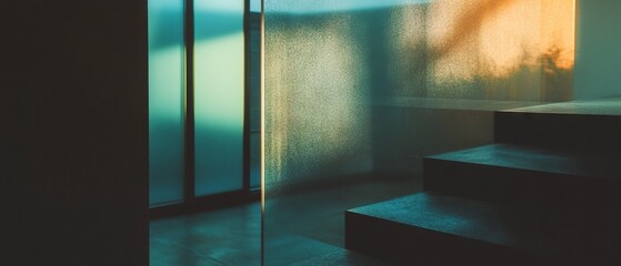 Poster - Opaque glass with frosted surface illuminated by diffused light in an architectural setting