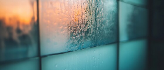 Poster - Natural light diffuses through frosted glass creating a serene atmosphere during evening hours