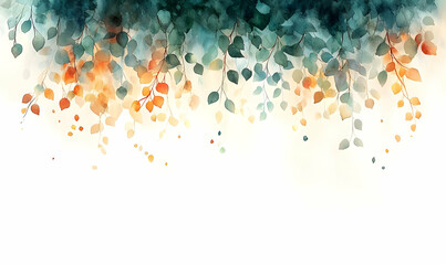 Wall Mural - Watercolor autumn leaves banner, floral design, background