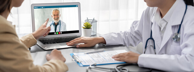 Poster - doctor video call online by brisk telemedicine software application for virtual meeting with patient