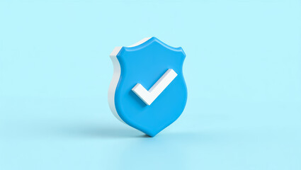 Poster - 3d render of a blue shield with white checkmark