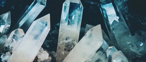 Poster - Clear quartz crystal formation showcasing intricate details and reflections in natural light