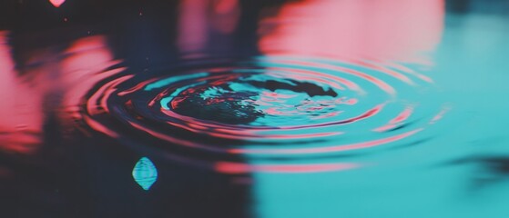 Poster - Raindrops create ripples and reflections on a tranquil water surface during an evening rainfall