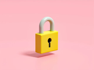 Poster - yellow padlock on pink background: a 3d minimalist security