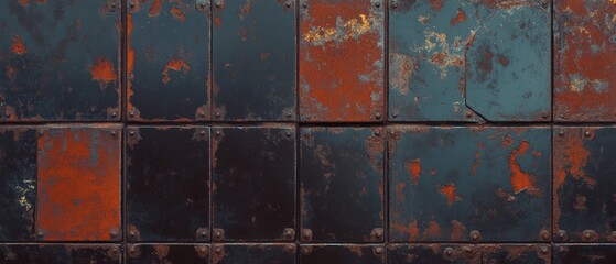 Poster - Rusty metal surface with flaking rust and rough texture showcasing aged industrial design