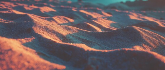 Poster - Fine grains of sand reflecting subtle tones during the golden hour near the shore