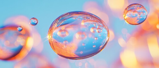 Poster - Serum droplets glisten like tiny pearls under soft, natural light in a serene setting
