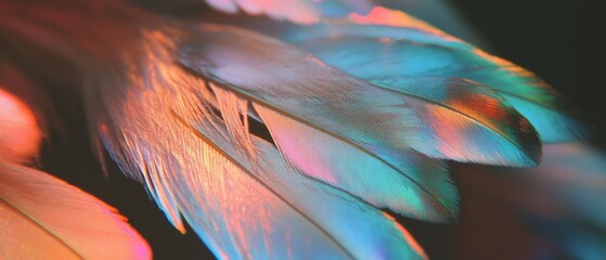 Poster - Vibrant silky feathers exhibit delicate barbs and an enchanting iridescent sheen in natural light