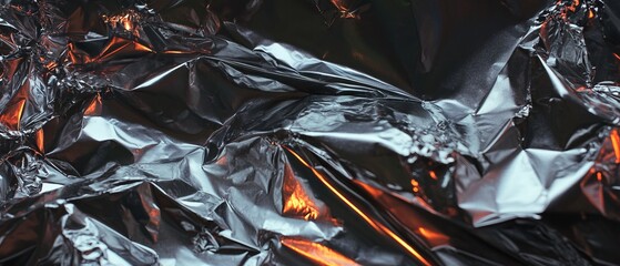 Aufkleber - Crumpled silver foil with reflective texture creating an abstract design in soft lighting